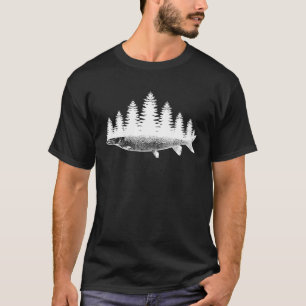 T-shirt Muskie Fisherman Forest Treeline Tiger Musky Faune