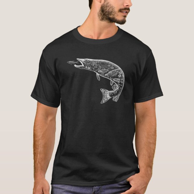 T-shirt Muskie Mouche Pêche Nature Art Musky Northern Pike (Devant)