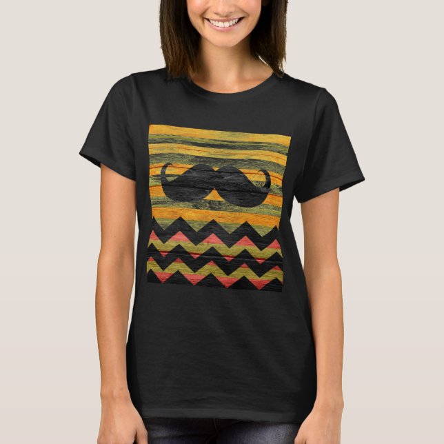 T-shirt Mustache Chevron Bois moderne #3 (Devant)