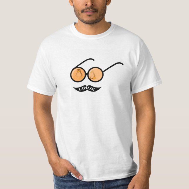 T-shirt Mustache Geek Linux (Devant)