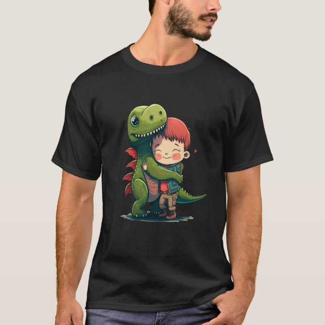 T-shirt My best friend the dinosaur dinosaur hug (Devant)