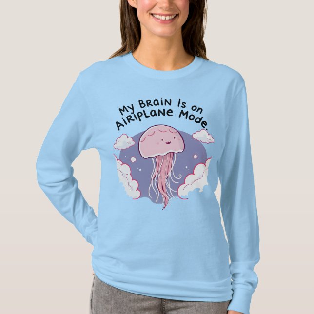 T-shirt My Brain Airplane Mode Funny Jellyfish Brain Fog  (Devant)