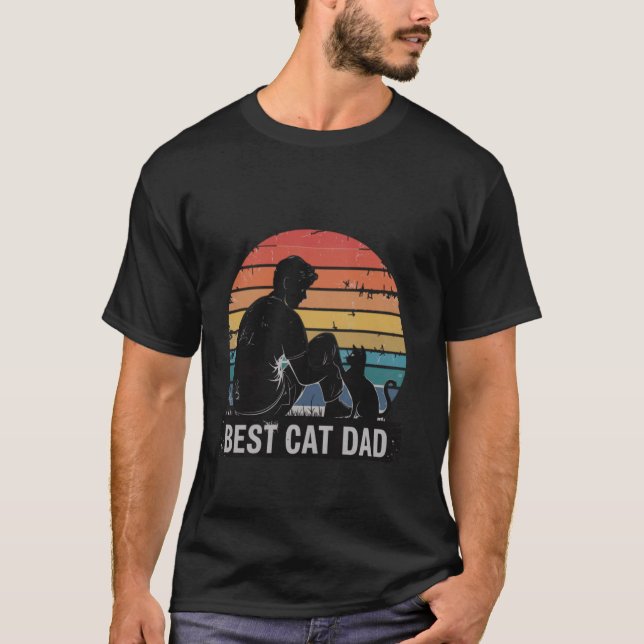 T-shirt My Cat Dad Hero Retro Sunset Cool Best Cat Dad (Devant)