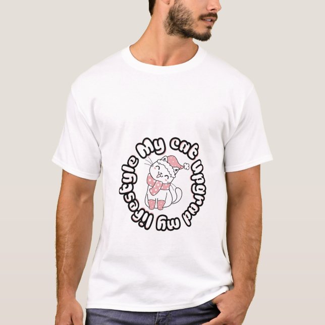 T-shirt My Cat Upgraded My Lifestyle – Cute Cat Design (Devant)