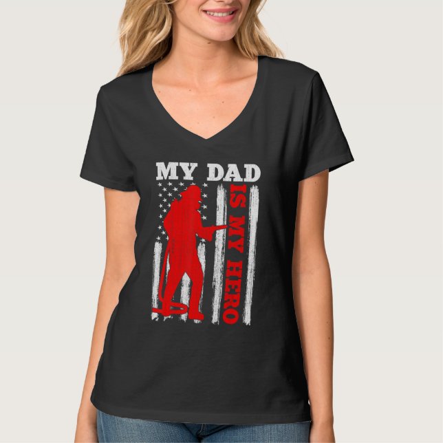 T-shirt My Daddy Is My Hero USA Flag Firefighter Fireman D (Devant)
