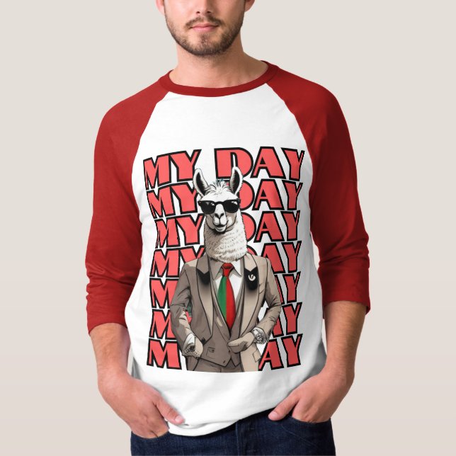 T-shirt My Day Llama in Gucci Inspo Rouge Noir Beige Desig (Devant)