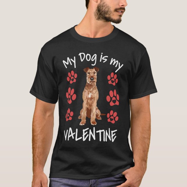 T-shirt My Dog Is My Valentine Cute Irish Terrier Dog Paw  (Devant)