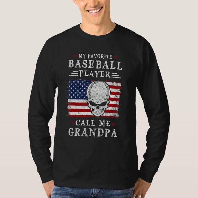 T-shirt My Favorite Baseball Player Call Me Grandpa USA Fl (Devant)