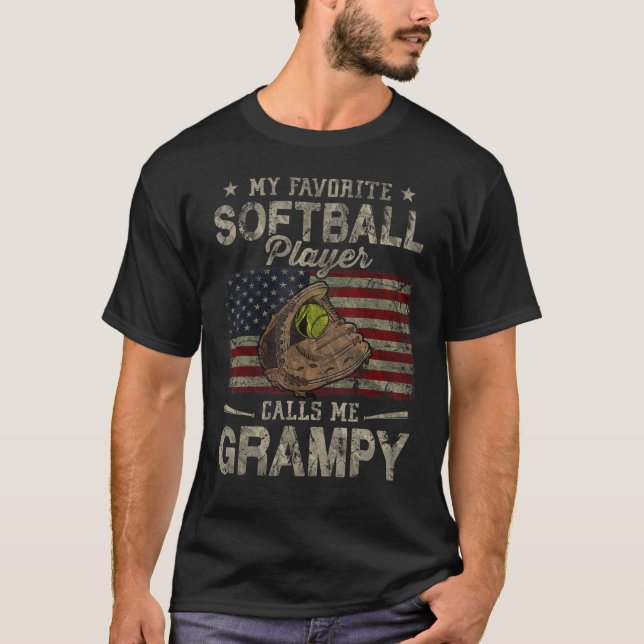 T-shirt My Favorite Softball Player Calls Me Grampy Father (Devant)