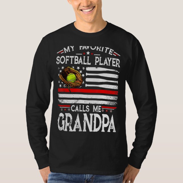 T-shirt My Favorite Softball Player Calls Me Grandpa Ameri (Devant)