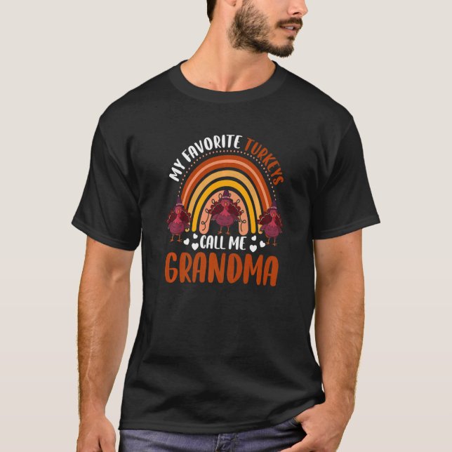 T-shirt My Favorite Turkeys Call Me Grandma Leopard Thanks (Devant)