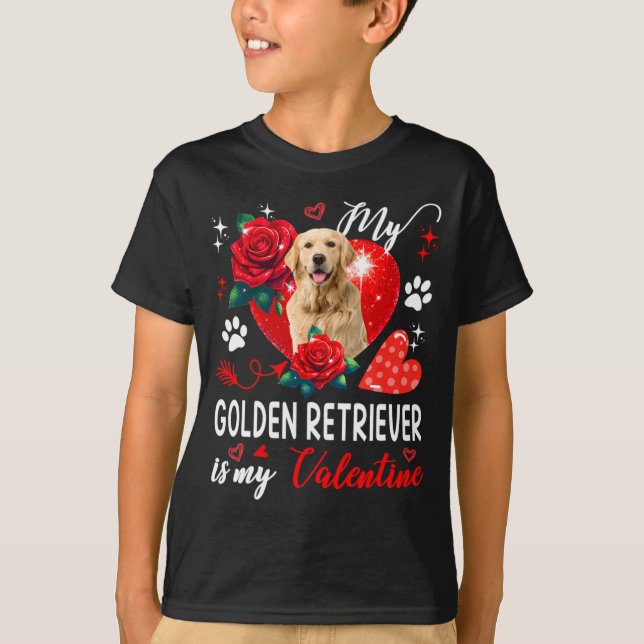 T-shirt My Golden Retriever Is My Valentine Owner Floral H (Devant)