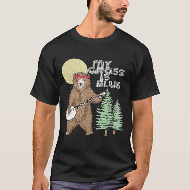 T-shirt My Grass Is Blue Banjo Bear   Hippie Grizzly2 (Devant)
