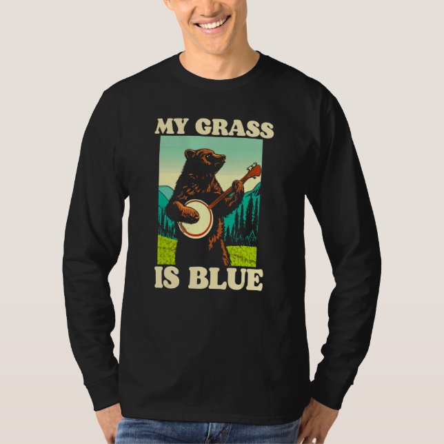 T-shirt My Grass Is Blue Banjo Bear Retro Nature Graphic (Devant)