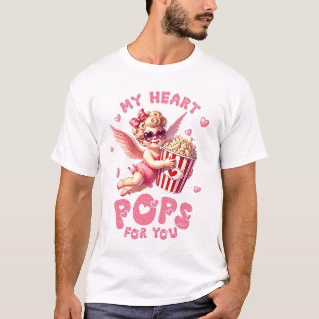 T-shirt My Heart Pops for You" Jote Popcorn Design (Devant)