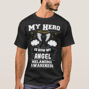 T-shirt My Hero Is Now My Angel Melanoma Skin Cancer Black