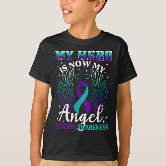 T-shirt My Hero Is Now My Angel Suicide Purple Turquoise S (Devant)