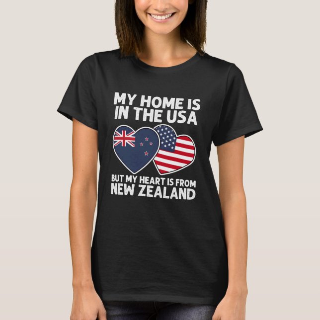 T-shirt My Home USA My Heart New Zealand Kiwi American Pri (Devant)