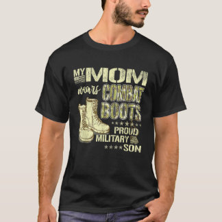 T-shirt My Mom Wears Combat Boots Dog Tags Proud Military 