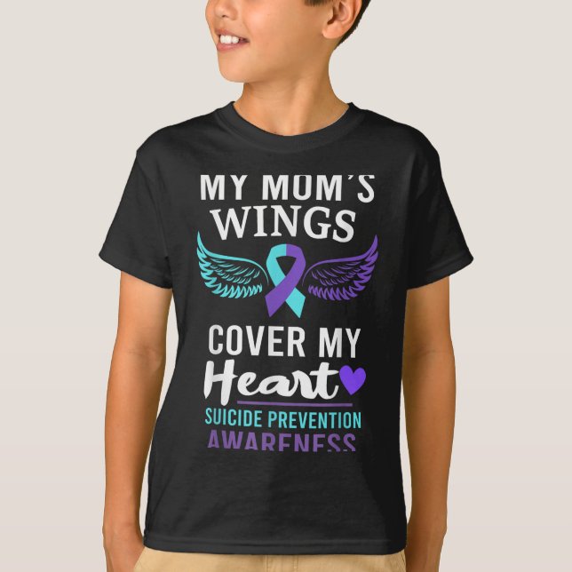 T-shirt My Mom's Wings Cover Heart Suicide Awareness Ribbo (Devant)
