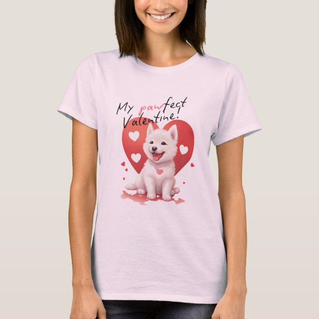 T-shirt My Pawfect Valentine - Jote White Jindo Puppy (Devant)