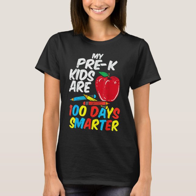 T-shirt My Pre K Kids 100 Days Smarter Apple 100th Day Tea (Devant)