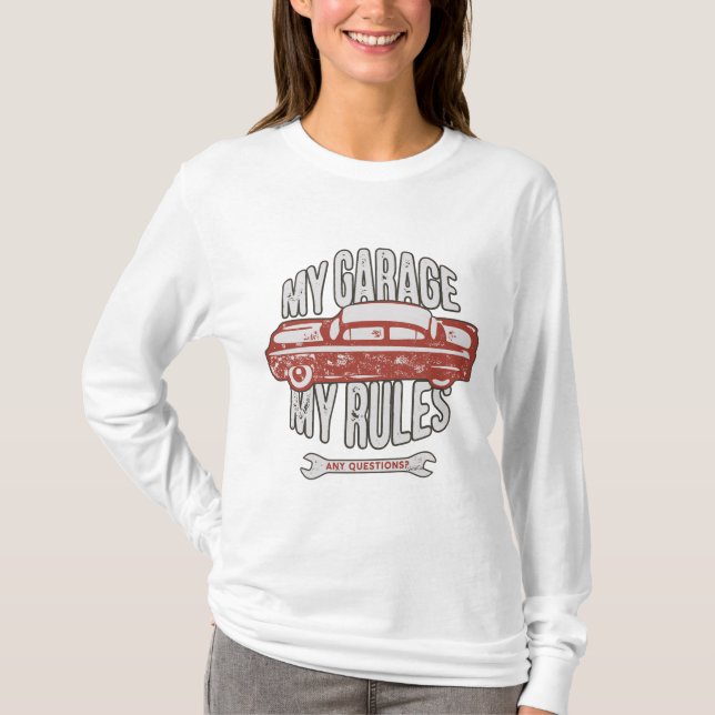T-shirt My Rules Classic Red Car Retro Mechanic (Devant)