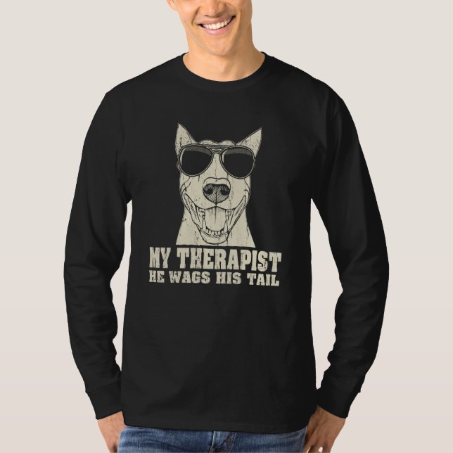 T-shirt My Therapist He Wags His Tail Bull Terrier (Devant)