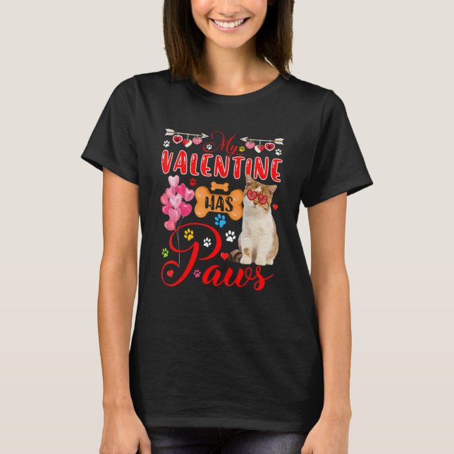 T-shirt My Valentine Has Pws mignon British Shorthair Cat  (Devant)
