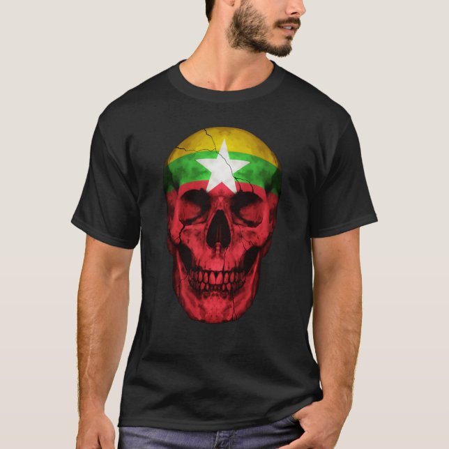 T-shirt Myanmar Flag Skull Myanmarese Roots Proud Patrioti (Devant)
