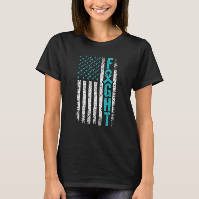 T-shirt Myasthenia Gravis Fight USA Drapeau Turquoise MG S (Devant)