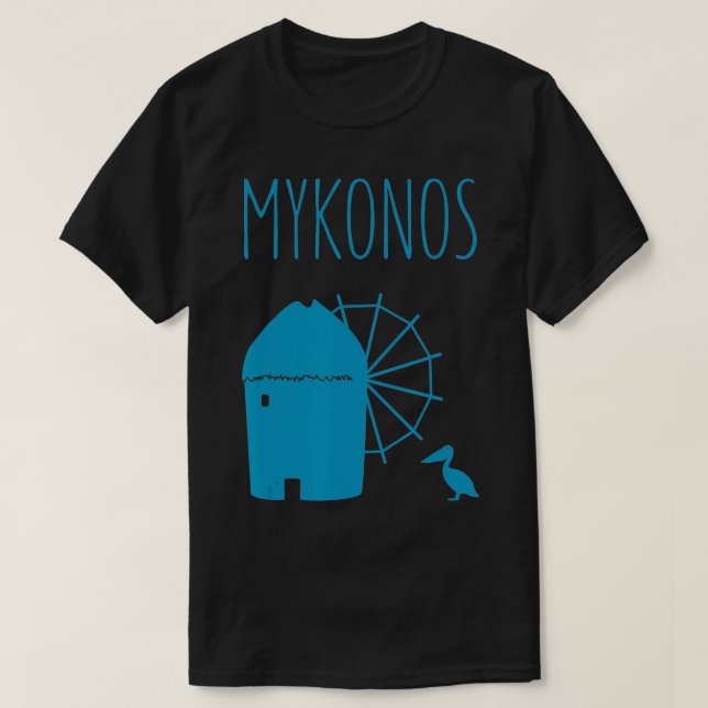 T-shirt Mykonos, Grèce Moulin à vin Iconique & Petros Péli (Design devant)