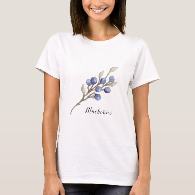 T-shirt Myrtilles à l'aquarelle Botanique (Devant)