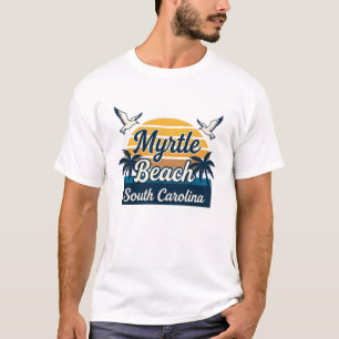 T-shirt Myrtle Beach SC Coucher de Soleil Rétro Palmiers M