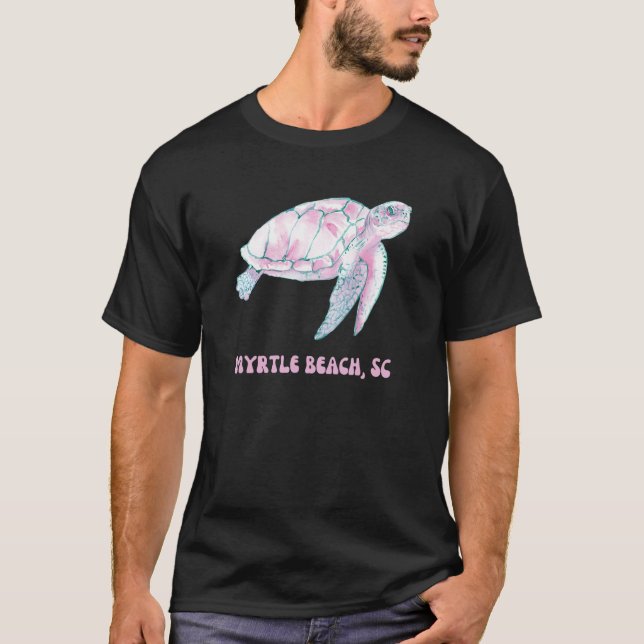 T-shirt Myrtle Beach South Carolina Pink and Blue Sea Turt (Devant)