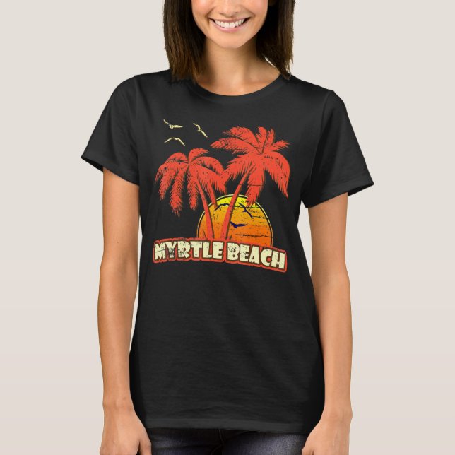 T-shirt Myrtle Beach Summer Palm Trees 80s Beach Sunset (Devant)