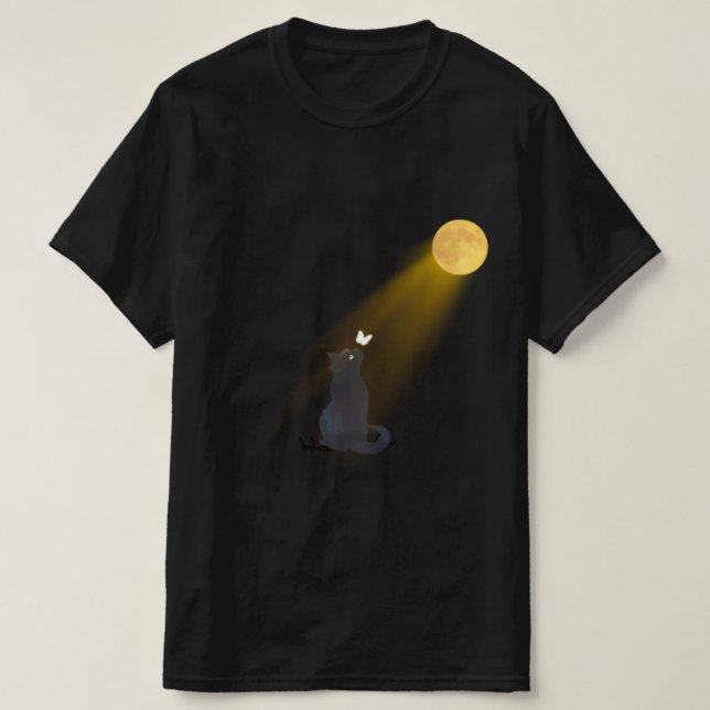 T-shirt Mystic Black Cat Gazing at the Glowing Moon T-Shir (Design devant)