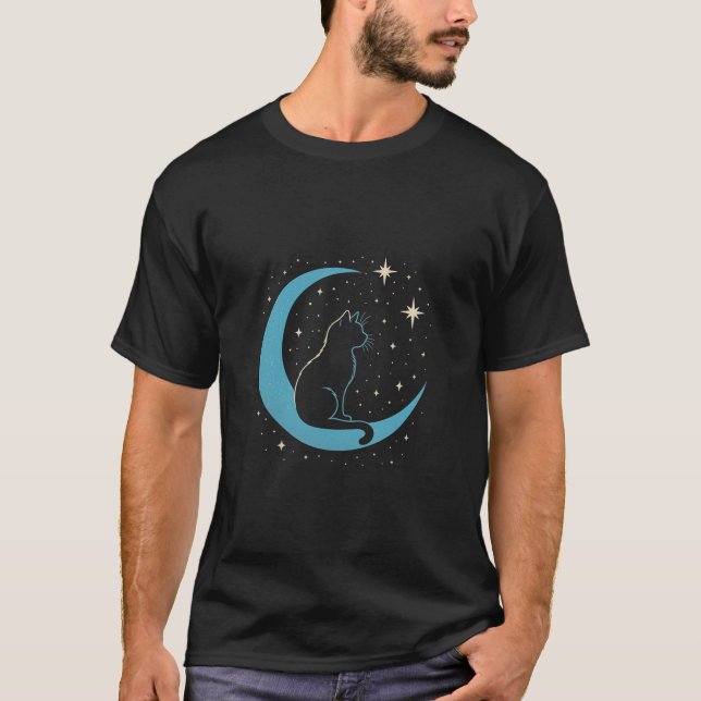 T-shirt Mystic Cat on Blue Moon Night Sky (Devant)