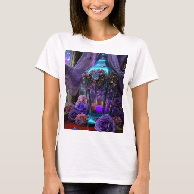 T-shirt Mystic Lantern and Purple Roses Graphic Tee – Goth (Devant)