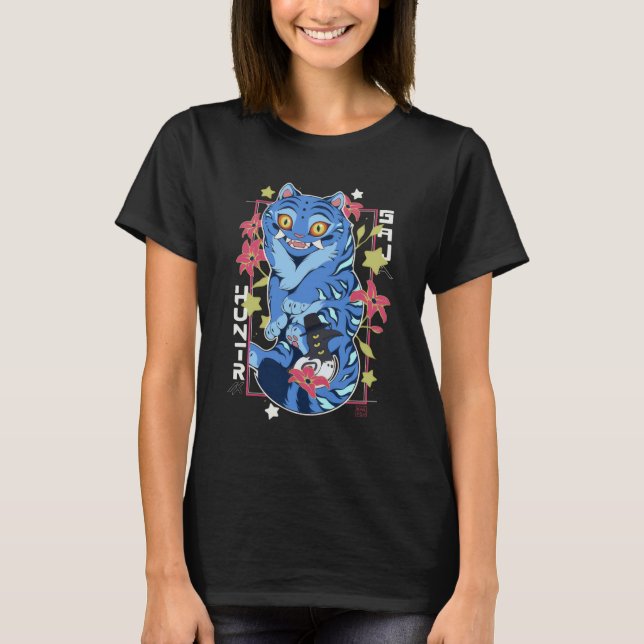 T-shirt Mystical Blue Tiger Japanese Folk Art Style (Devant)