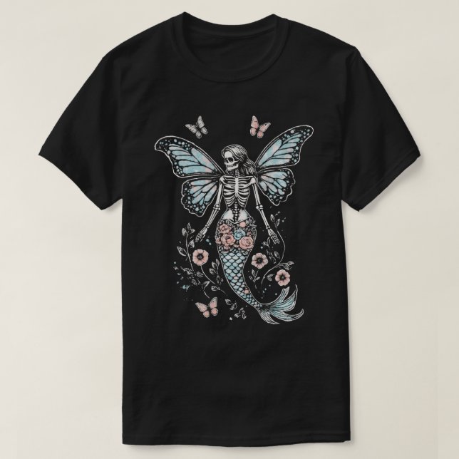T-shirt Mystical Butterfly Wing Skeleton Mermaid (Design devant)