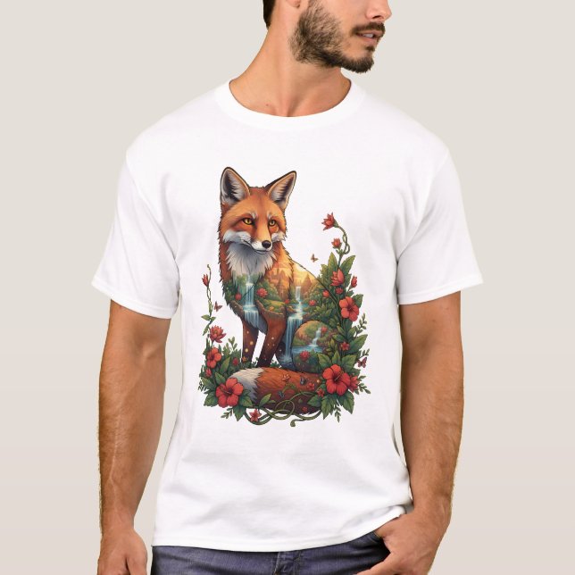 T-shirt Mystical Fox Tropical Temple Landscape Wildlife (Devant)