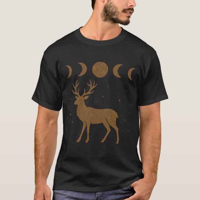 T-shirt Mystical Moon Phase Pagan Stag Unisex (Devant)