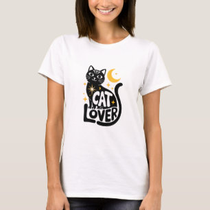 T-shirt Mystique Amoureux des chats Noir Mignonne Lune Et 