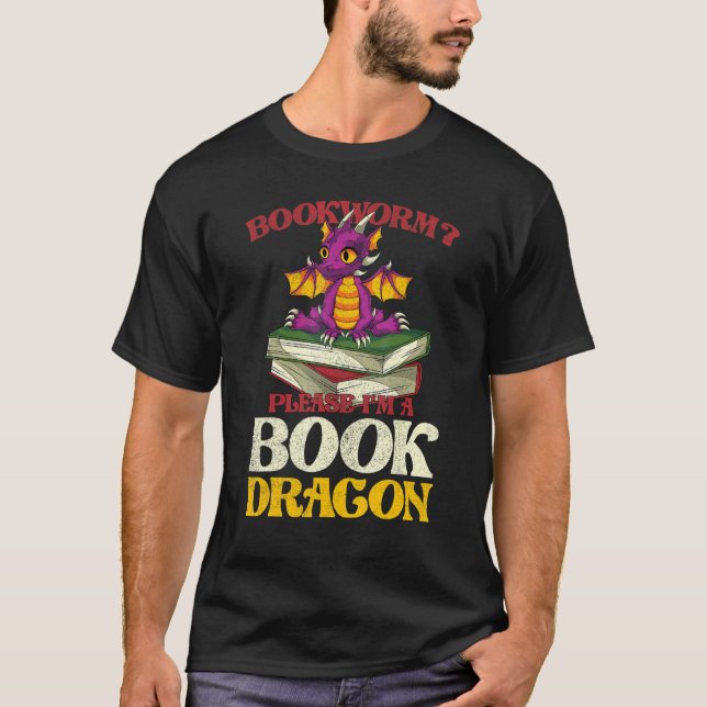 T-shirt Mythique Créature Bookworm Lecture Livre Dragon (Devant)