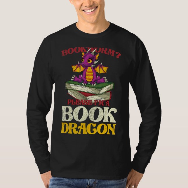 T-shirt Mythique Créature Bookworm Lecture Livre Dragon (Devant)
