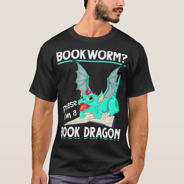 T-shirt Mythique Créature Lecture Bookworm Livre Dragon (Devant)