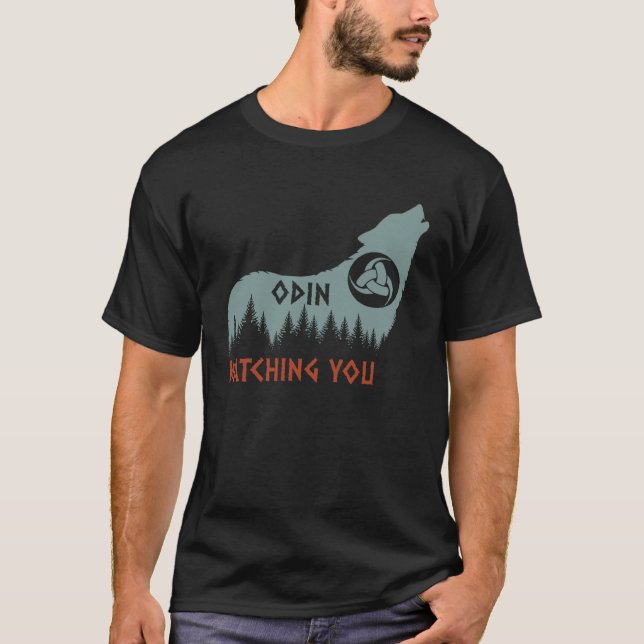 T-shirt Mythologie Norse Wolf Odin vous regarde Gjallarho (Devant)
