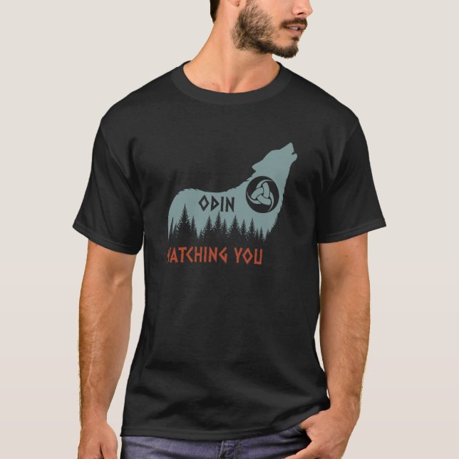 T-shirt Mythologie Norse Wolf Odin vous regarde Gjallarho (Devant)