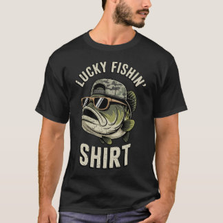T-shirt n Garçon Ma Camouflage Chanceux De Pêche Bass Pois